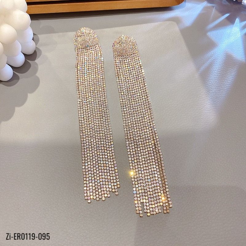 S925 Needle Hot Long Tassel Full Rhinestone Drop Earrings - Zi Collection Hub