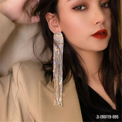S925 Needle Hot Long Tassel Full Rhinestone Drop Earrings