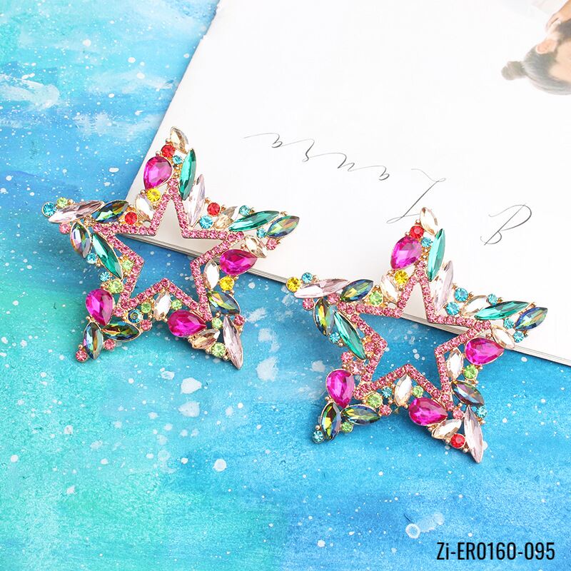 Star Metal Colorful Crystal Drop Earring - Zi Collection Hub