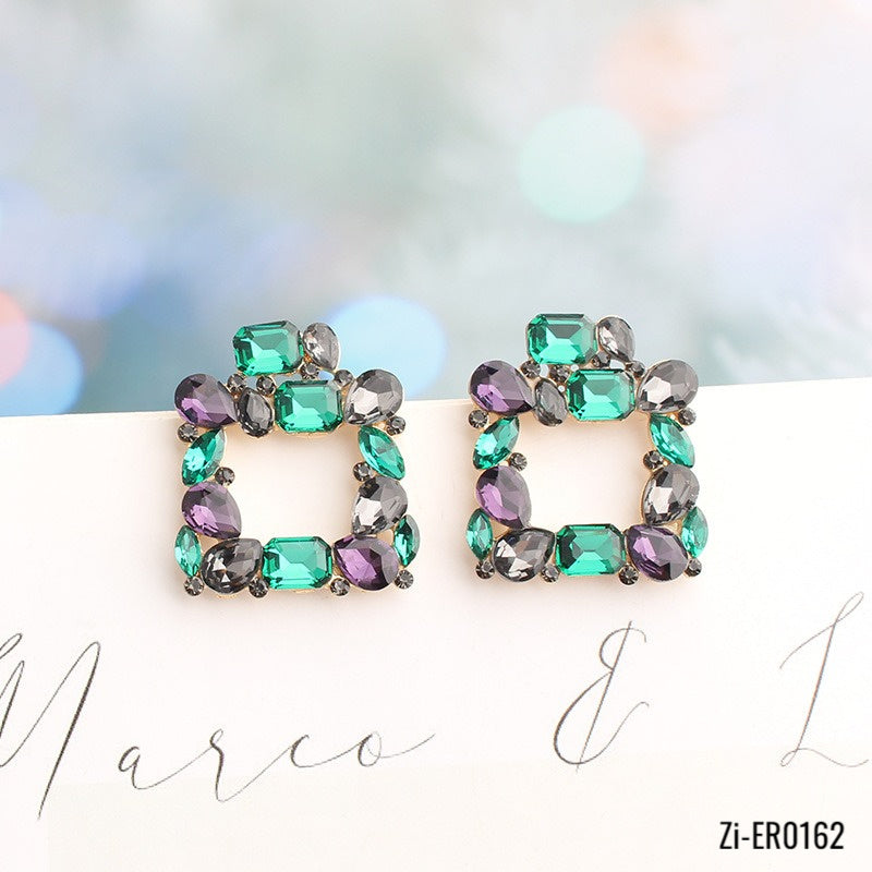 Metal Rhinestone Square Earrings - Zi Collection Hub