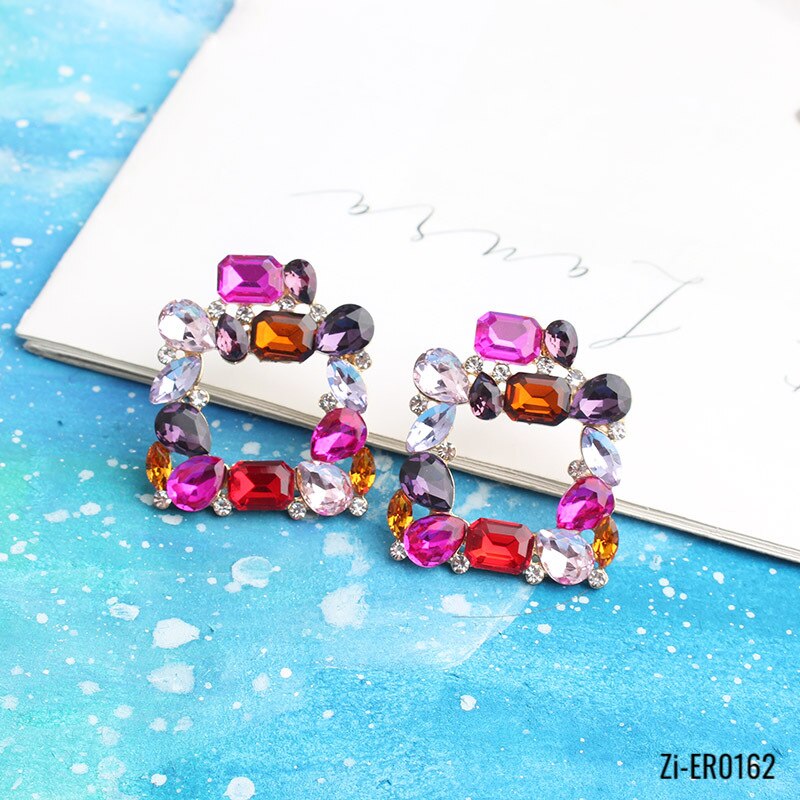 Metal Rhinestone Square Earrings - Zi Collection Hub