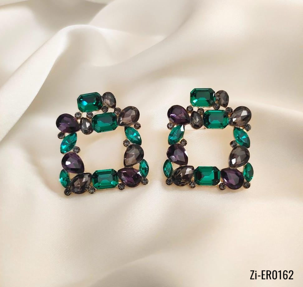 Metal Rhinestone Square Earrings - Zi Collection Hub