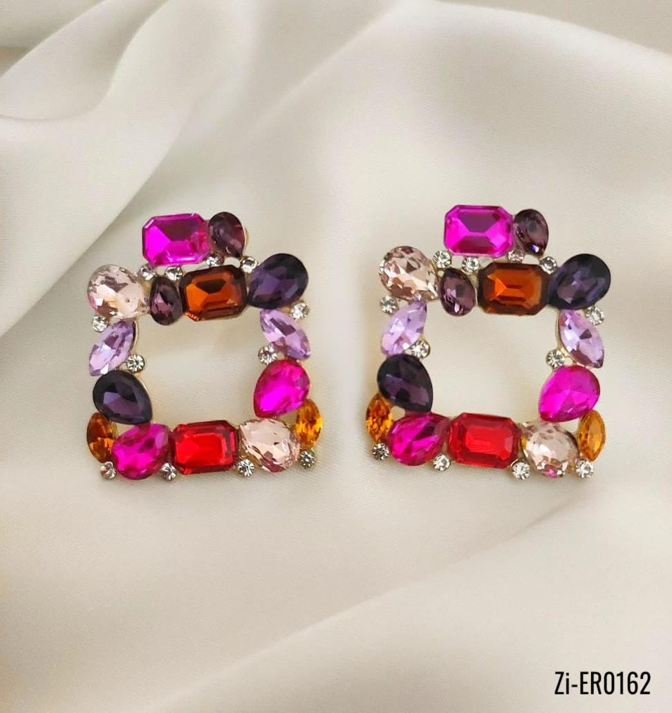 Metal Rhinestone Square Earrings - Zi Collection Hub