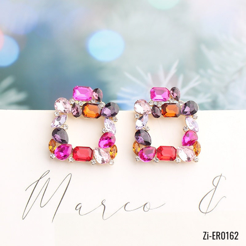 Metal Rhinestone Square Earrings - Zi Collection Hub