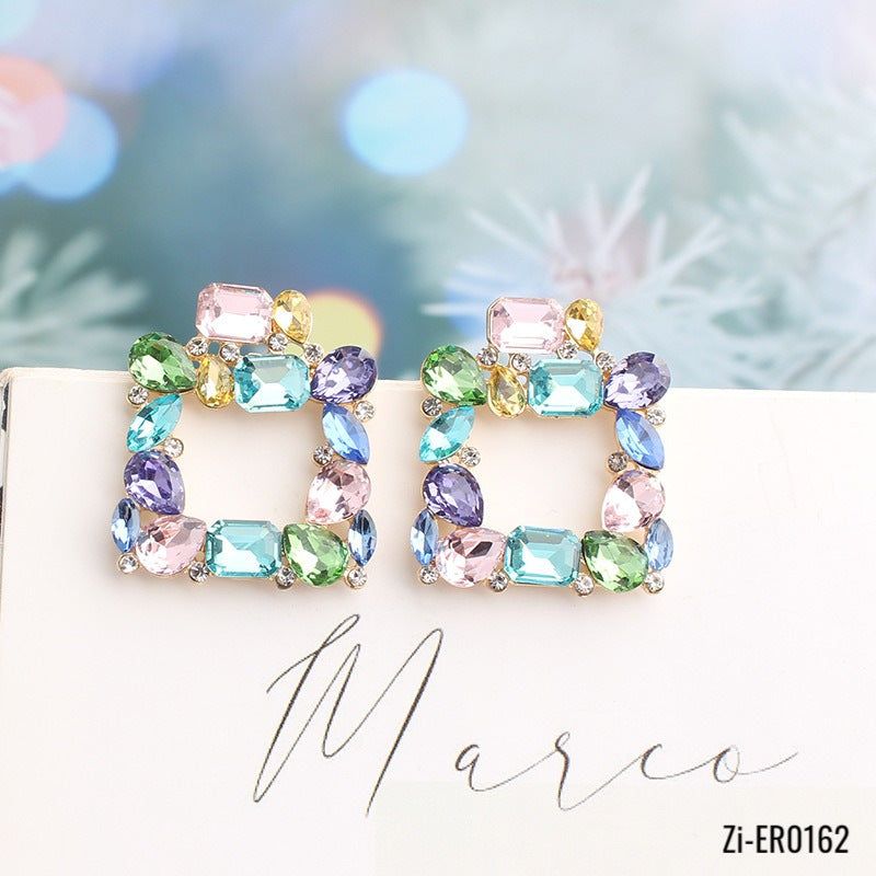 Metal Rhinestone Square Earrings - Zi Collection Hub