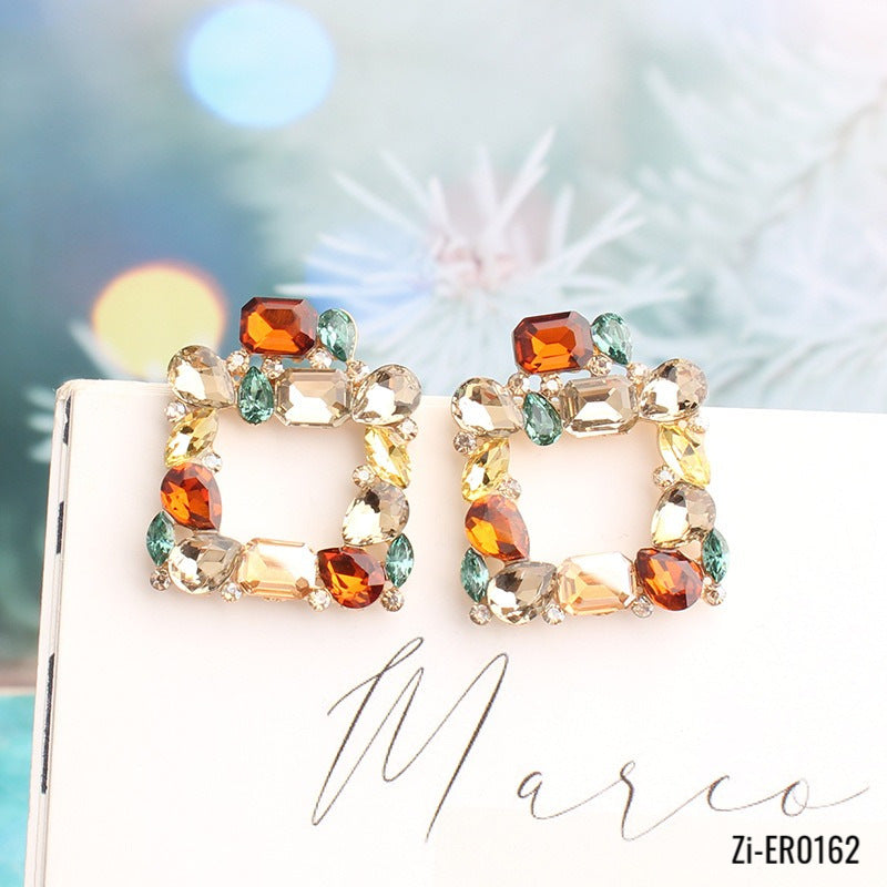 Metal Rhinestone Square Earrings - Zi Collection Hub