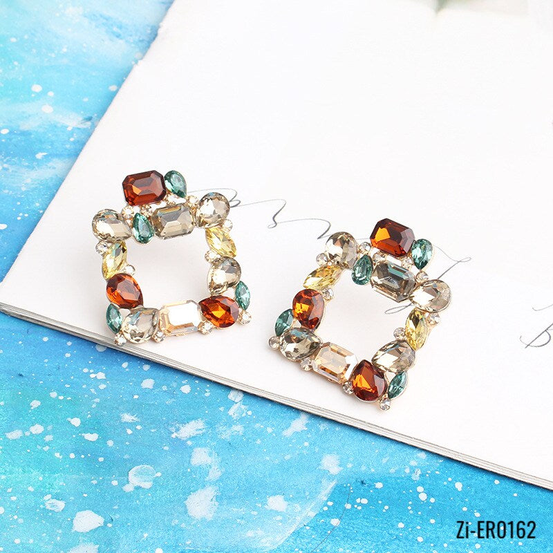 Metal Rhinestone Square Earrings - Zi Collection Hub