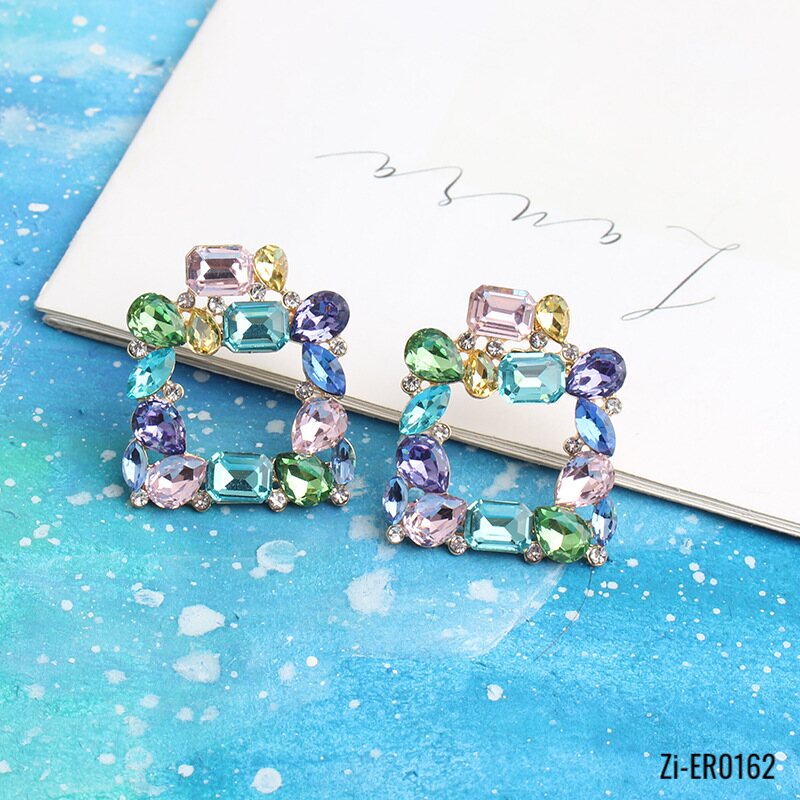 Metal Rhinestone Square Earrings - Zi Collection Hub