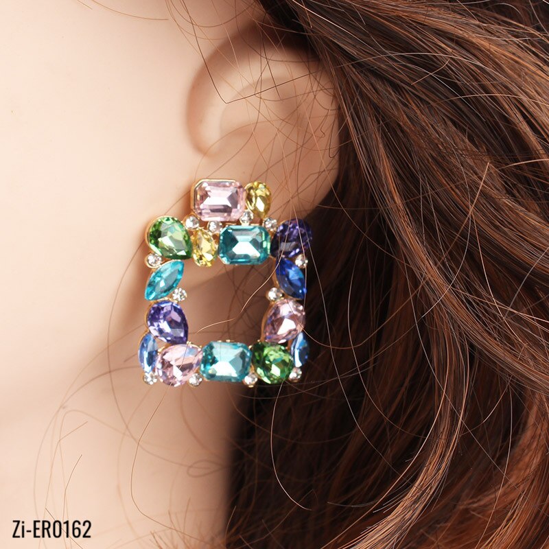 Metal Rhinestone Square Earrings - Zi Collection Hub