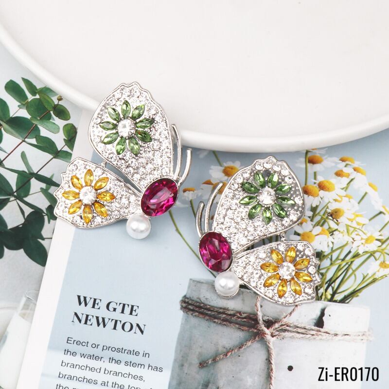 Colorful Rhinestone Butterfly Stud Earrings Statement Luxury Jewelry - Zi Collection Hub
