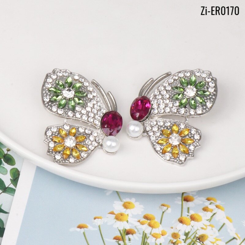 Colorful Rhinestone Butterfly Stud Earrings Statement Luxury Jewelry - Zi Collection Hub