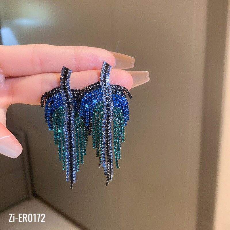 Long Full Crystal Tassel Leaf Drop Earrings - Zi Collection Hub