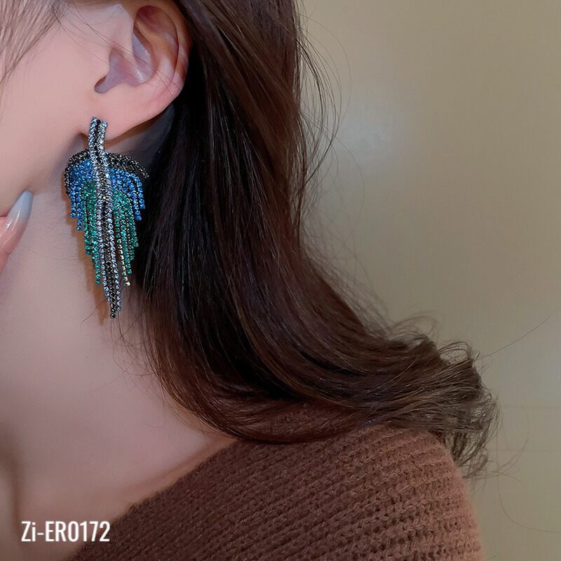 Long Full Crystal Tassel Leaf Drop Earrings - Zi Collection Hub