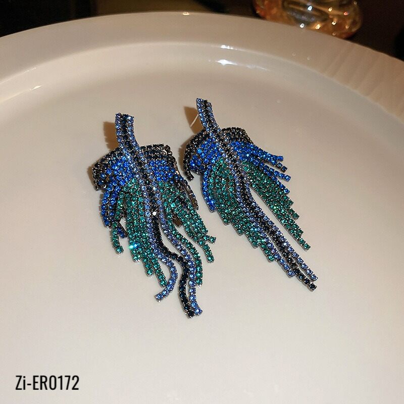 Long Full Crystal Tassel Leaf Drop Earrings - Zi Collection Hub