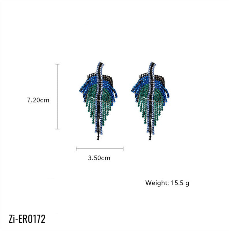 Long Full Crystal Tassel Leaf Drop Earrings - Zi Collection Hub