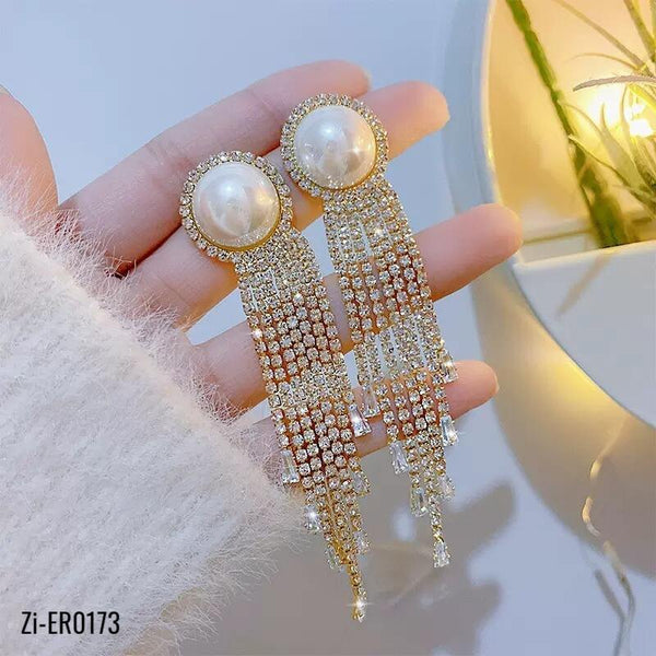 Pearl Zircon Light Luxury Long Tassel Earrings