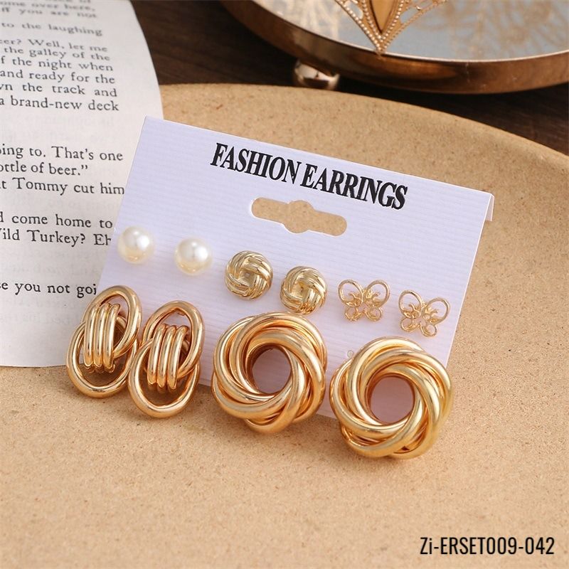 6 Pair Vintage Geometric Gold Metal Earrings Set - Zi Collection Hub