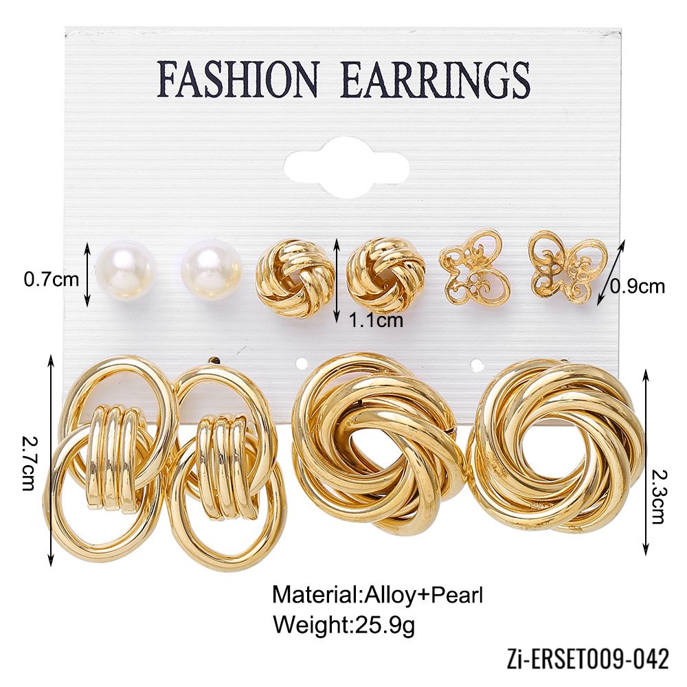 6 Pair Vintage Geometric Gold Metal Earrings Set - Zi Collection Hub