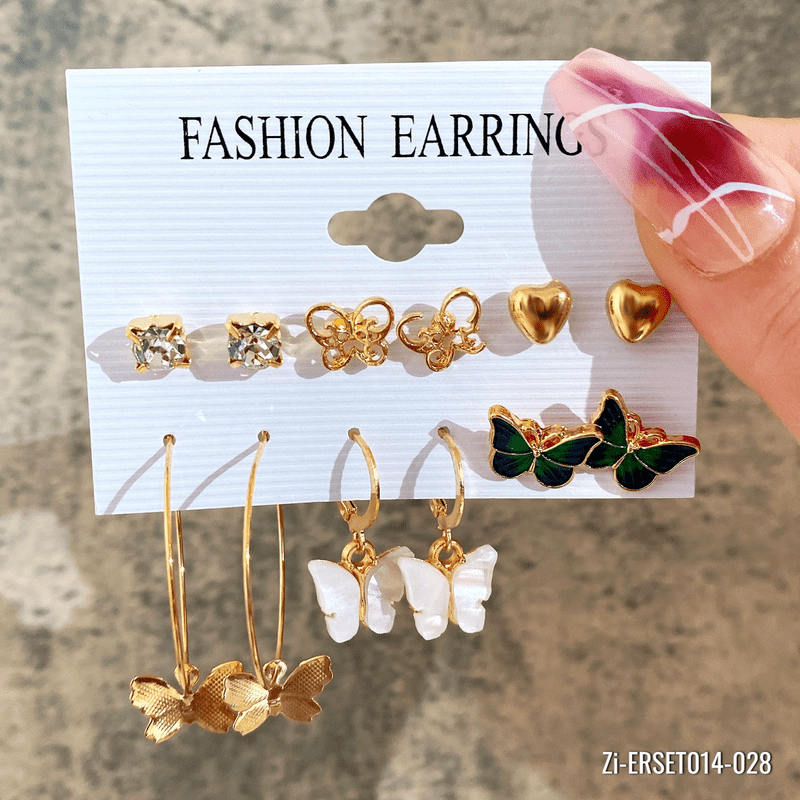 Acrylic Butterfly Love Halo Stone Earrings set 6 Pairs