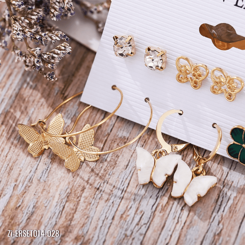 Acrylic Butterfly Love Halo Stone Earrings set 6 Pairs - Zi Collection Hub