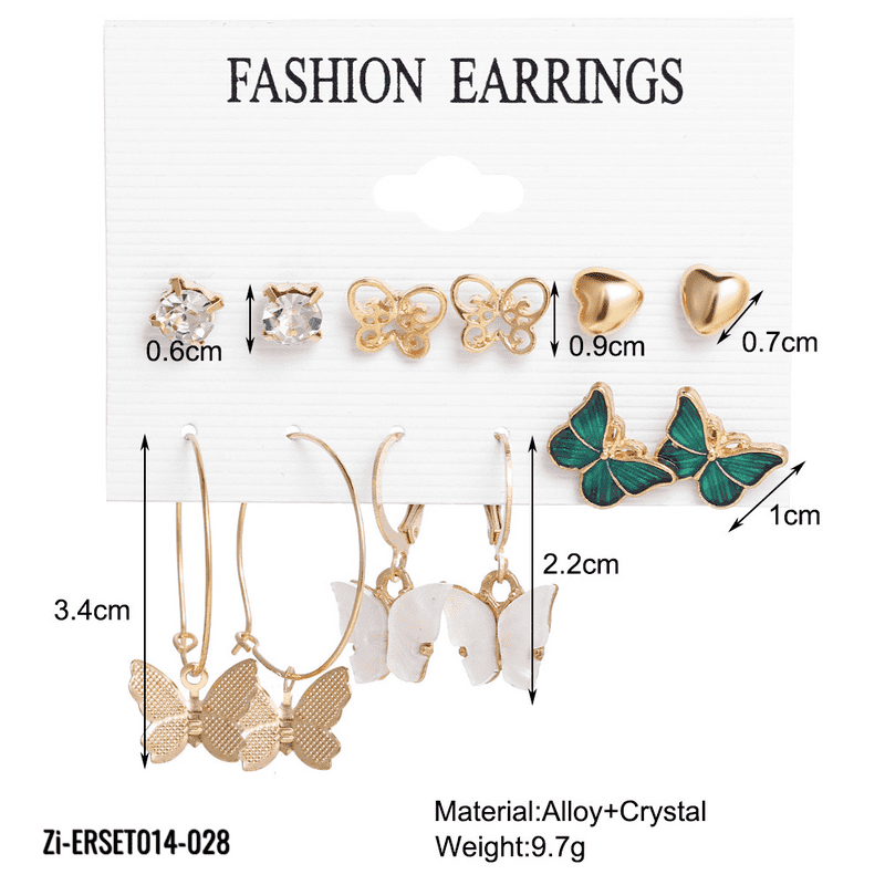 Acrylic Butterfly Love Halo Stone Earrings set 6 Pairs - Zi Collection Hub