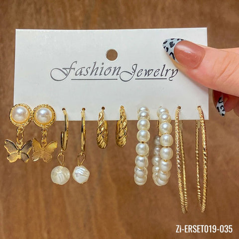 Butterfly Imitation Pearl Geometric Hoop Earrings Set