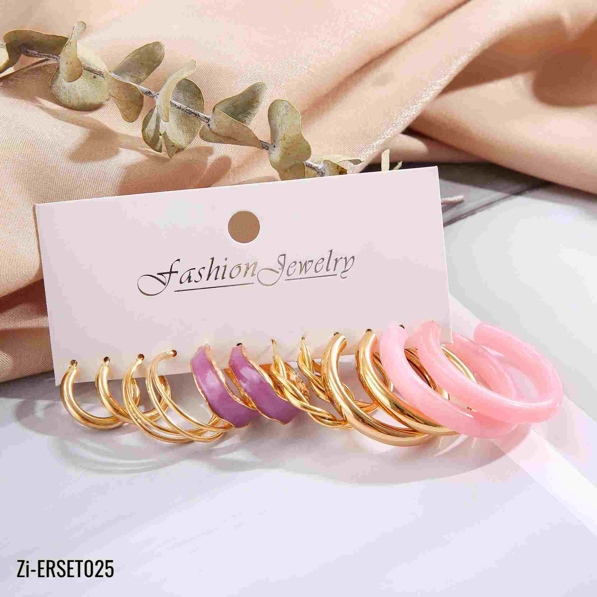 6Pairs/Set Enamel Purple Pink Acetic Cid Gold Metal Geometry Earrings - Zi Collection Hub