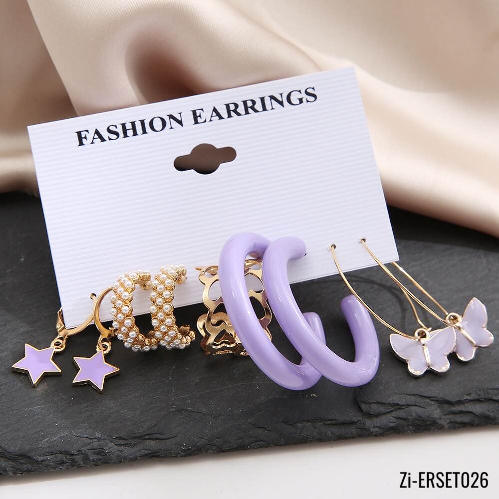 Bohemian Purple Resin Acrylic Hoop Earrings Set - Zi Collection Hub