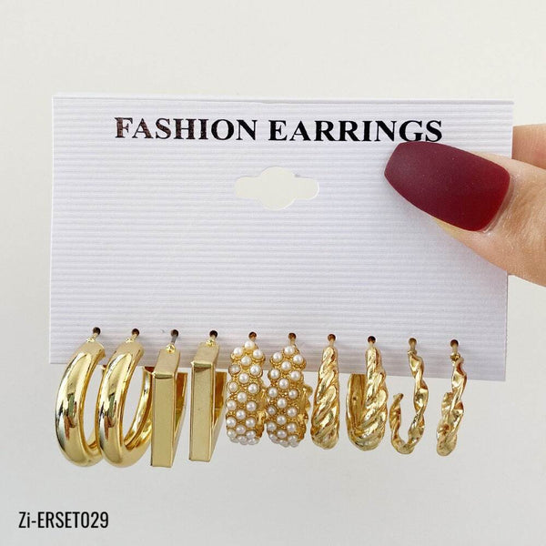 Vintage Gold Color Pearl Big Circle Earrings Set