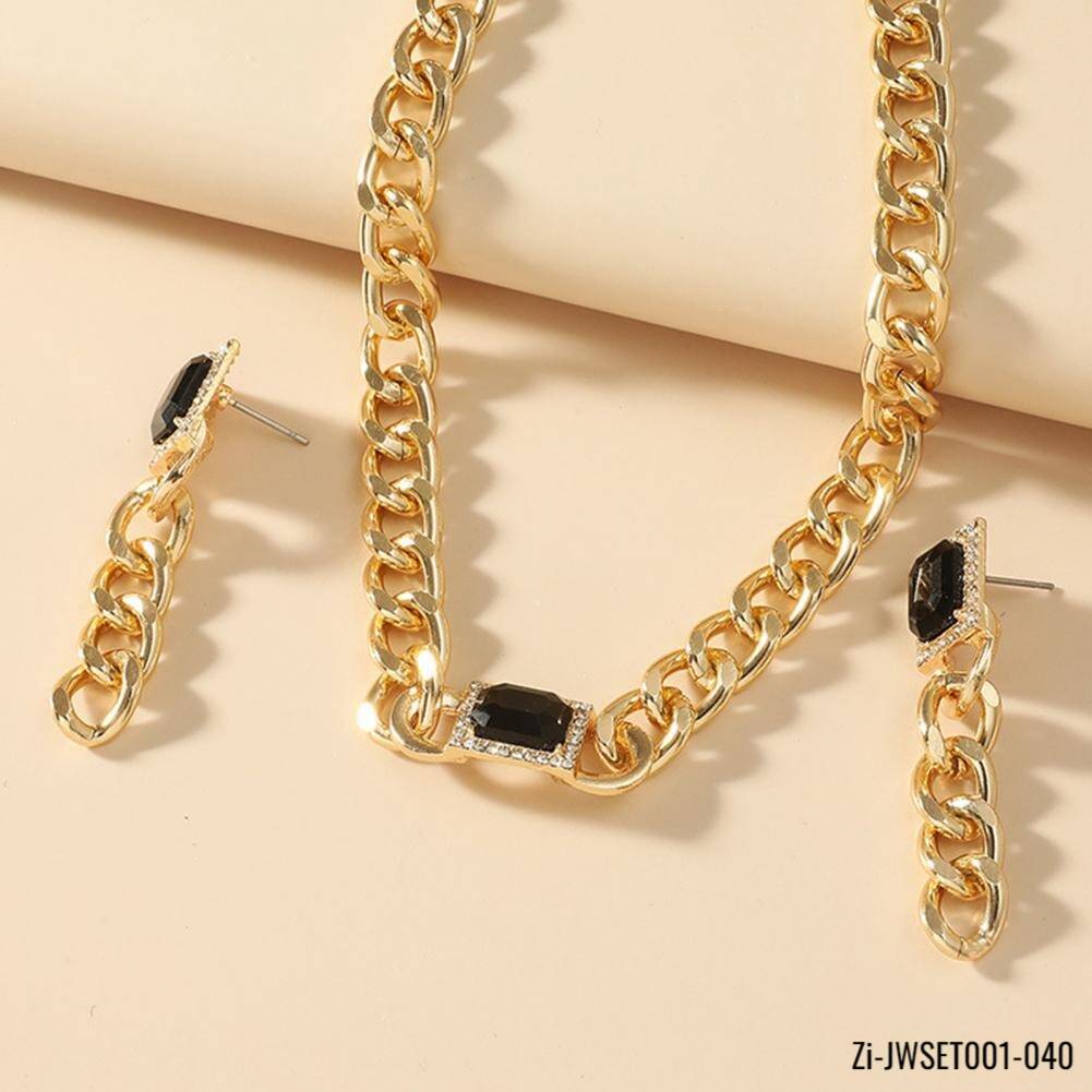 2Pcs/Set Thick Chain Hip Hop Adjustable Necklace Earrings Set - Zi Collection Hub