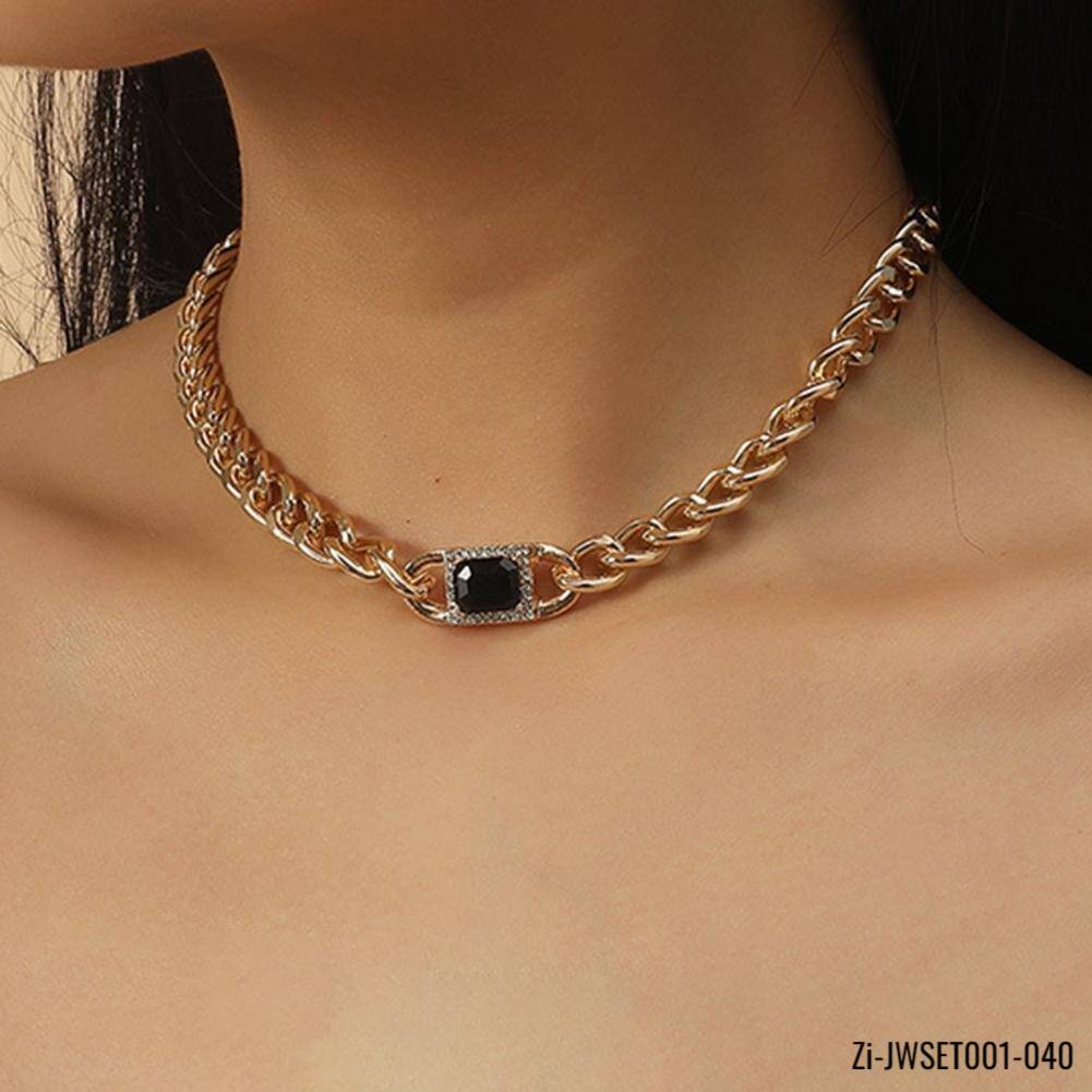 2Pcs/Set Thick Chain Hip Hop Adjustable Necklace Earrings Set - Zi Collection Hub