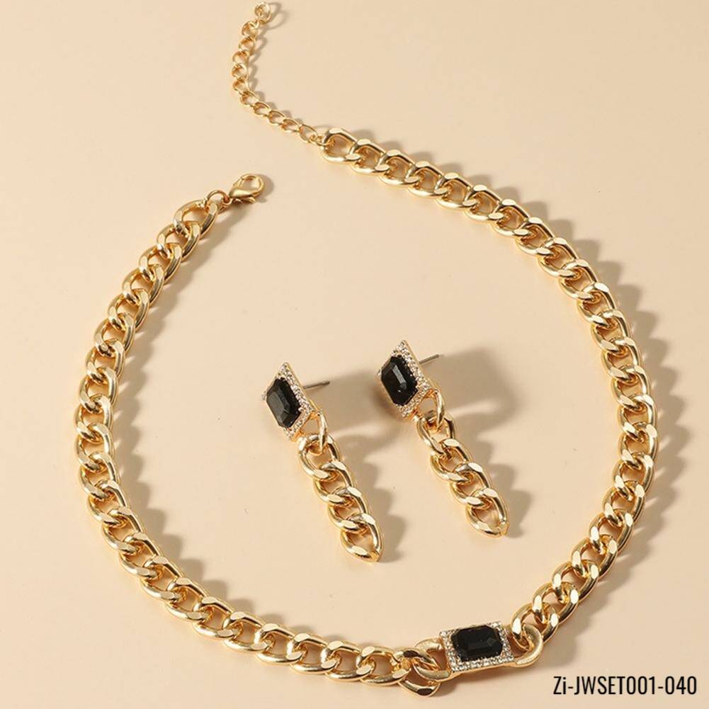 2Pcs/Set Thick Chain Hip Hop Adjustable Necklace Earrings Set - Zi Collection Hub