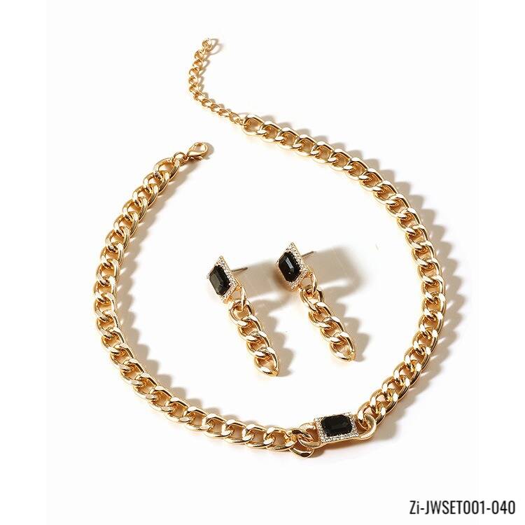 2Pcs/Set Thick Chain Hip Hop Adjustable Necklace Earrings Set - Zi Collection Hub