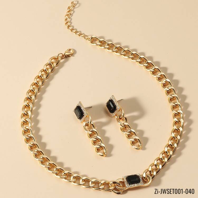 2Pcs/Set Thick Chain Hip Hop Adjustable Necklace Earrings Set - Zi Collection Hub
