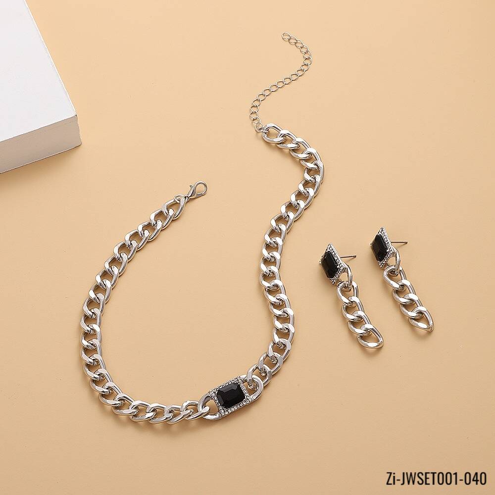 2Pcs/Set Thick Chain Hip Hop Adjustable Necklace Earrings Set - Zi Collection Hub