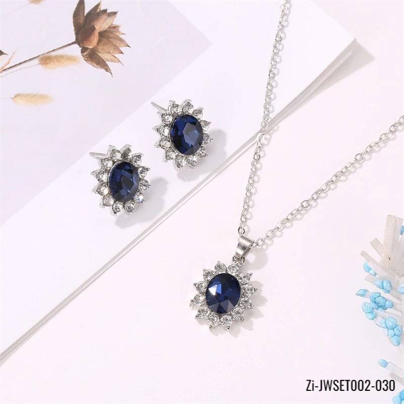 Water Drop Blue Crystal Stone Wedding Jewelry Sets - Zi Collection Hub