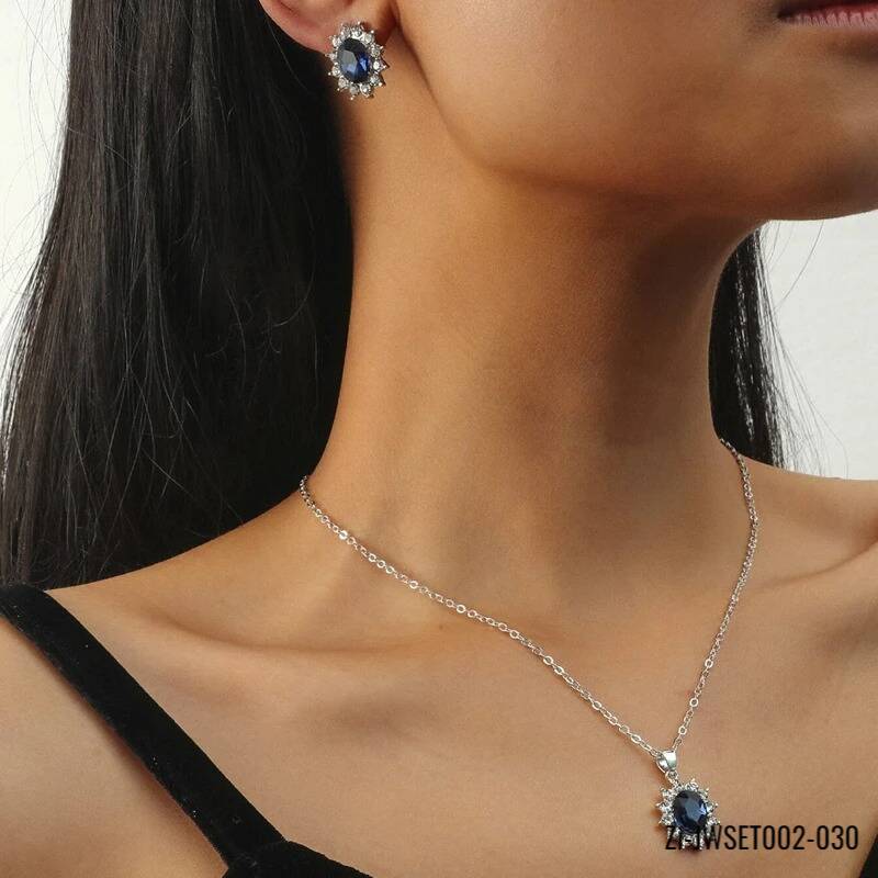 Water Drop Blue Crystal Stone Wedding Jewelry Sets - Zi Collection Hub
