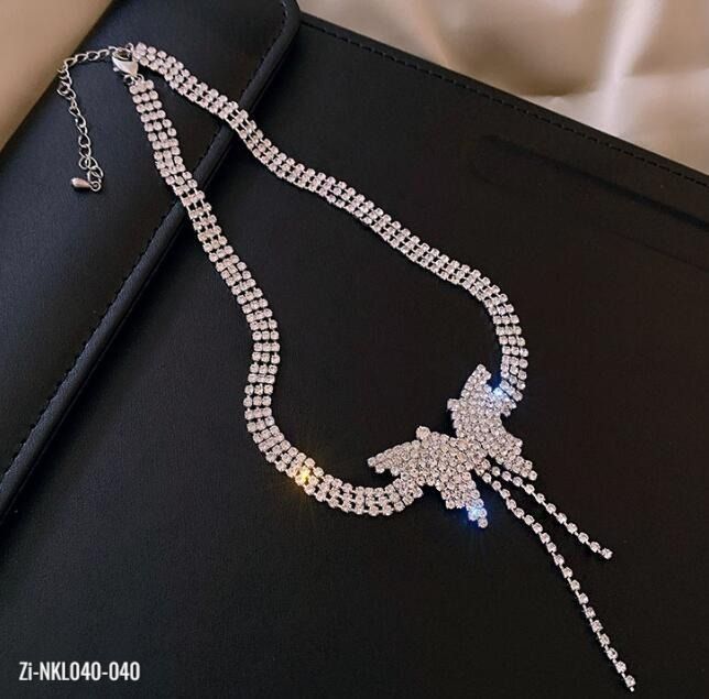 Rhinestone Choker Necklace Butterfly Pendant Necklace - Zi Collection Hub