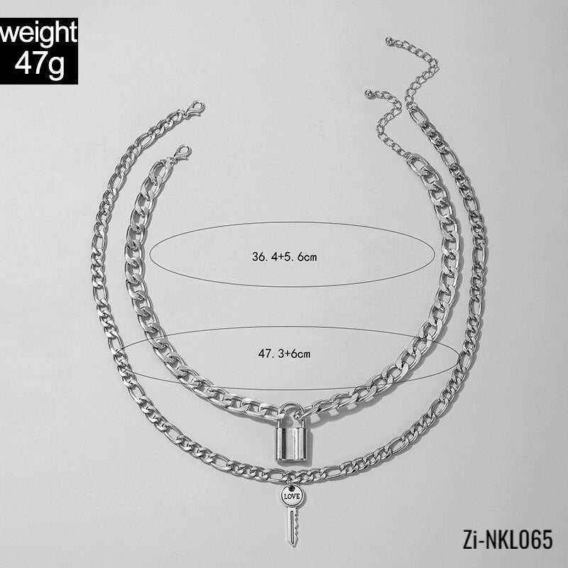 Metal Chain Lock Key Two-Piece Necklaces Letter LOVE Clavicle Chain - Zi Collection Hub