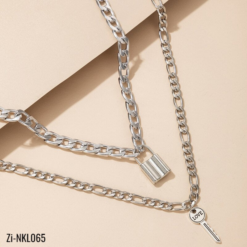 Metal Chain Lock Key Two-Piece Necklaces Letter LOVE Clavicle Chain - Zi Collection Hub