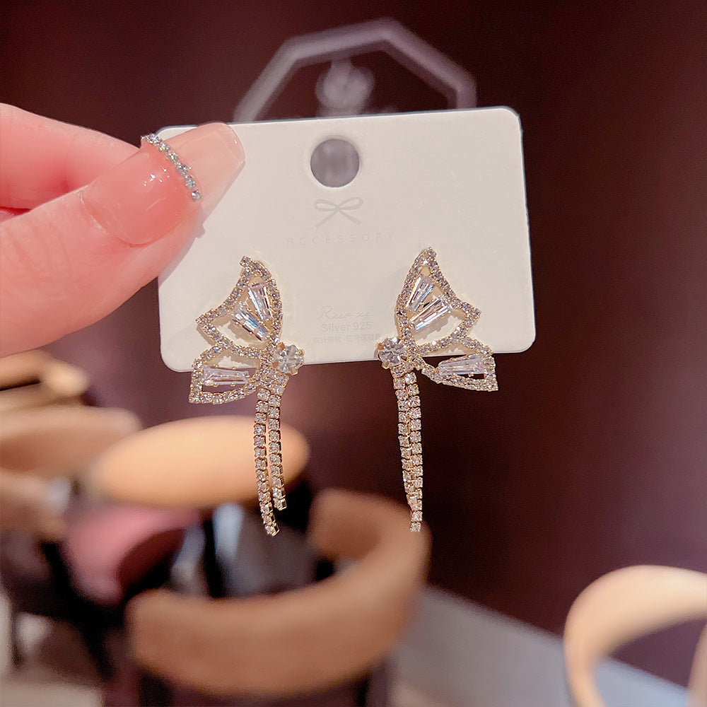 S925 Silver Full Diamond Zircon Butterfly Earrings