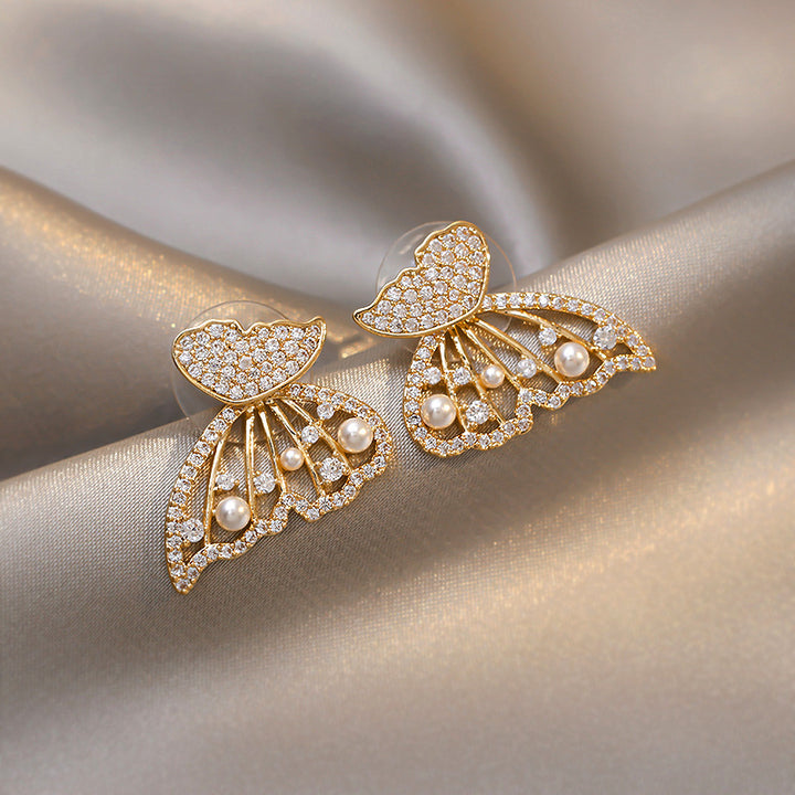925 silver needle Korean version full diamond butterfly earrings - Zi Collection Hub