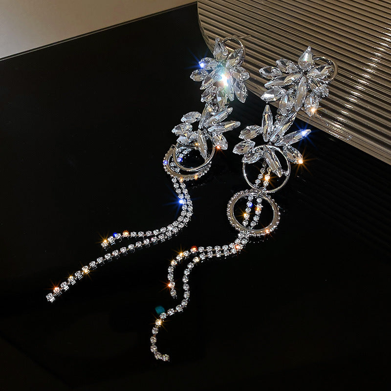 925 Silver Needle Diamond Flower Tassel Earrings - Zi Collection Hub
