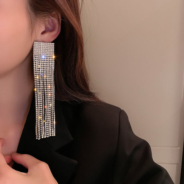 925 Silver Needle Diamond Tassel Earrings - Zi Collection Hub