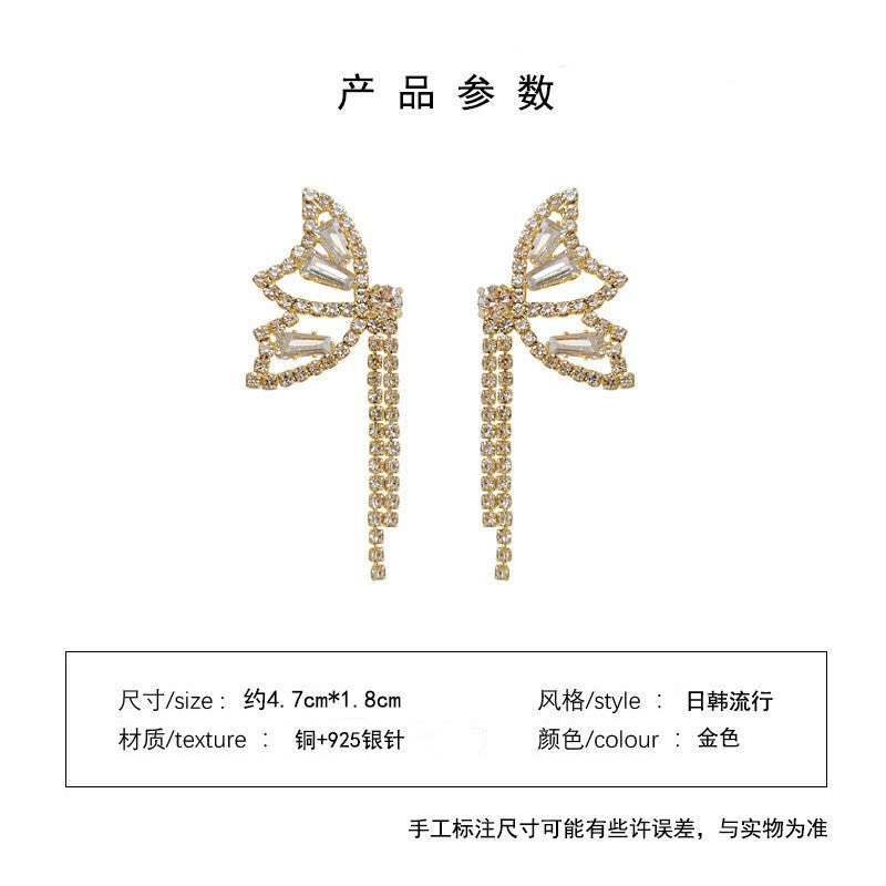S925 Silver Full Diamond Zircon Butterfly Earrings