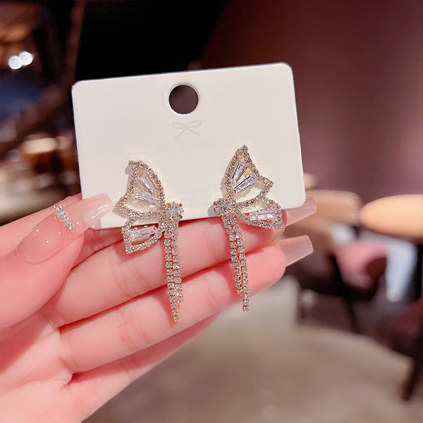 S925 Silver Full Diamond Zircon Butterfly Earrings