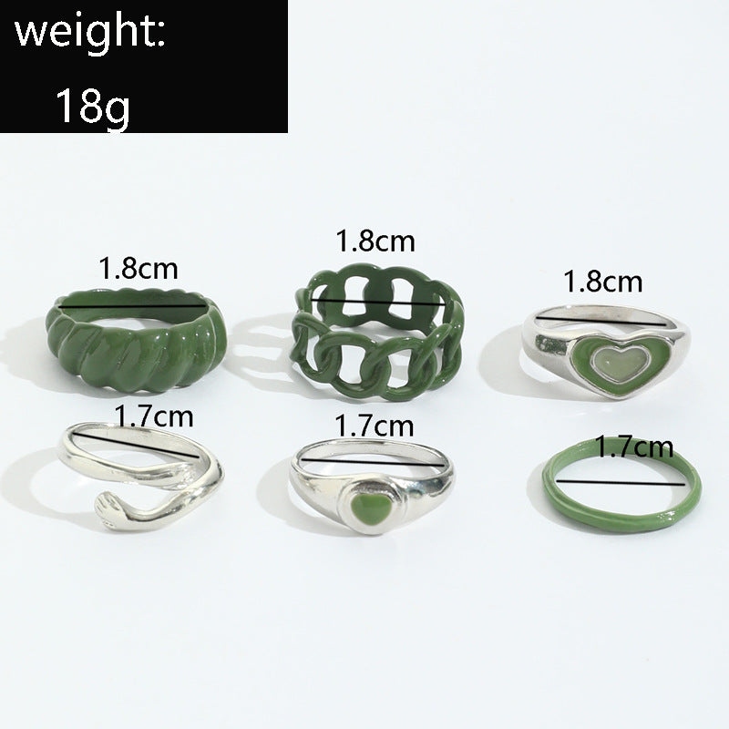 6pcs Green Spray Love Hug Ring Set - Zi Collection Hub