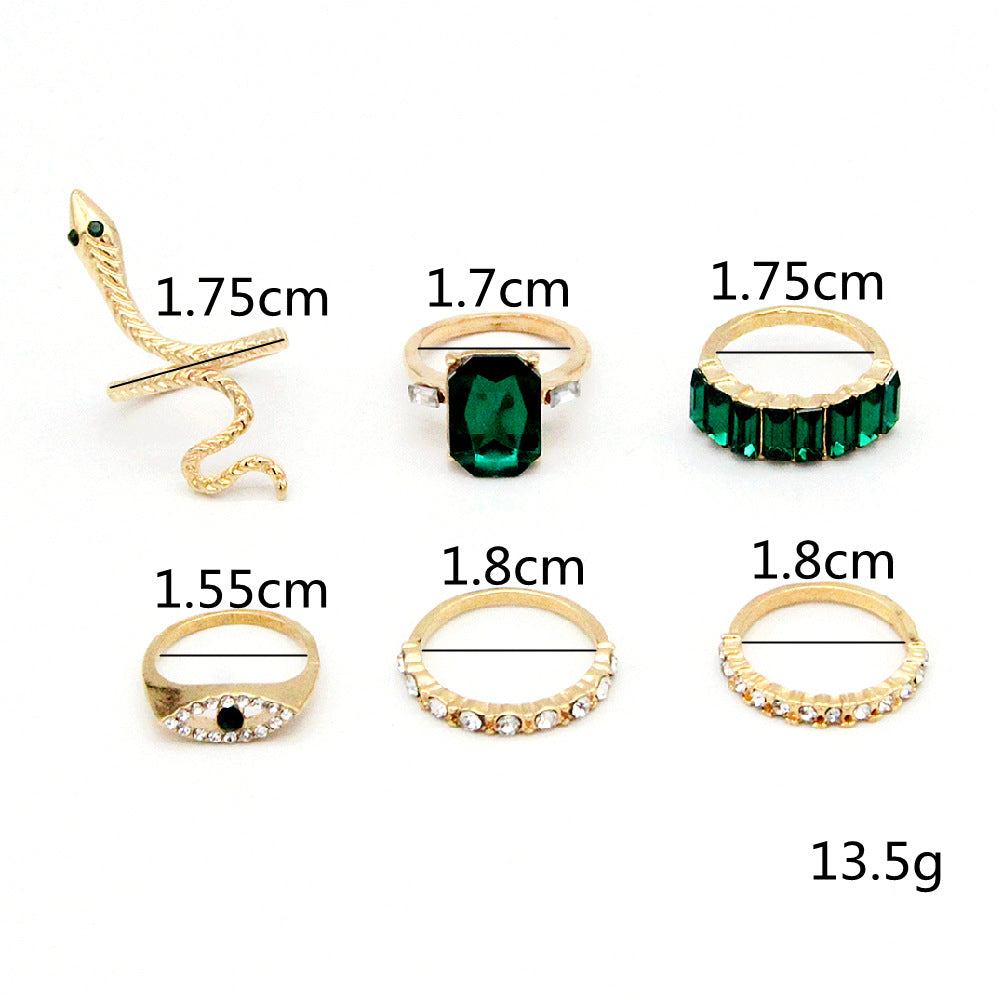 Creative Green Diamond Serpentine Ring 6-Piece - Zi Collection Hub