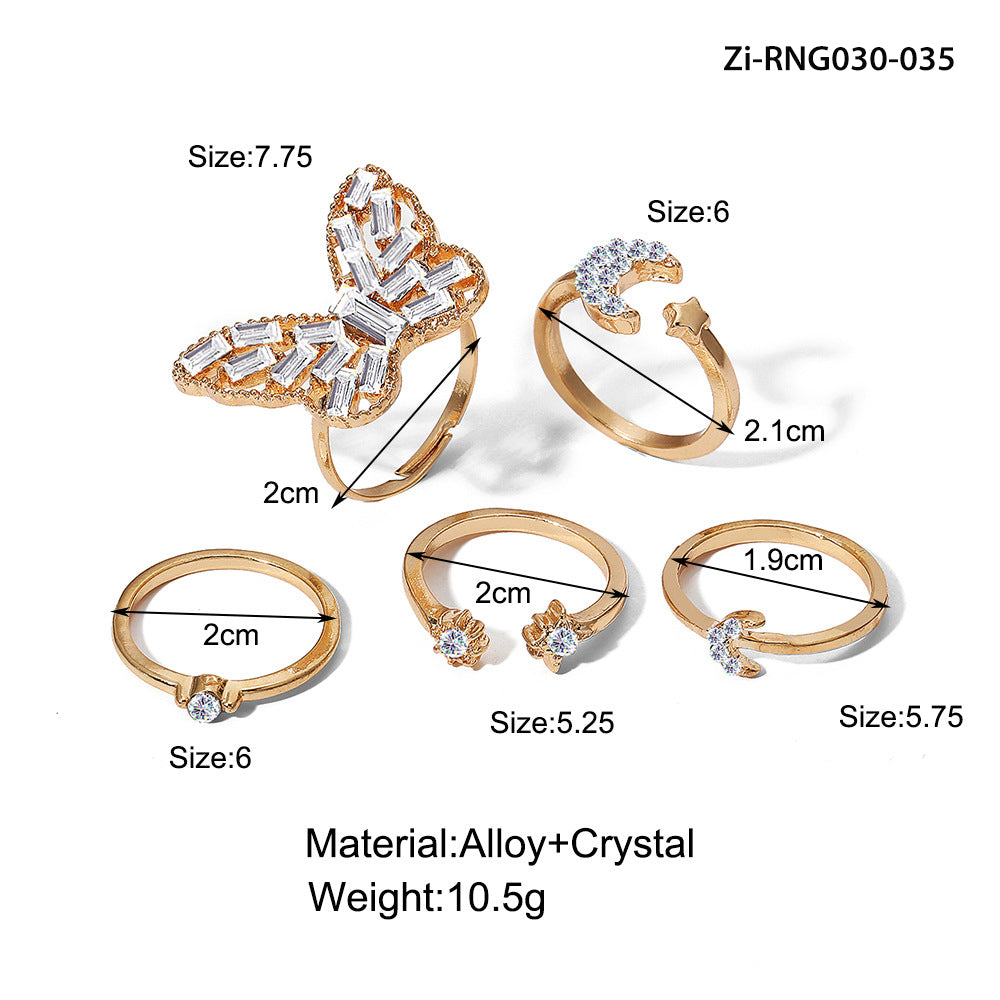5 Pcs Statement Big Butterfly Rings Set - Zi Collection Hub