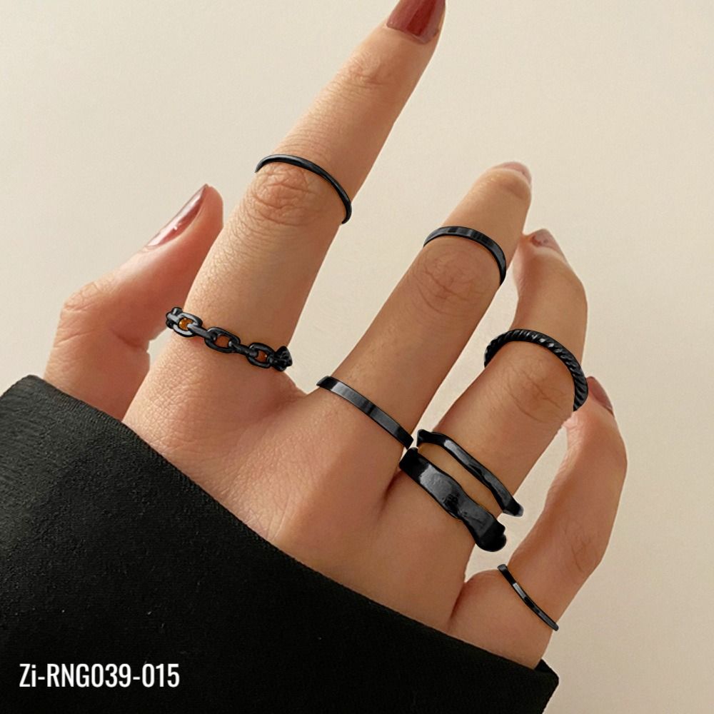 7Pcs/set Punk Finger Rings Black Rings - Zi Collection Hub